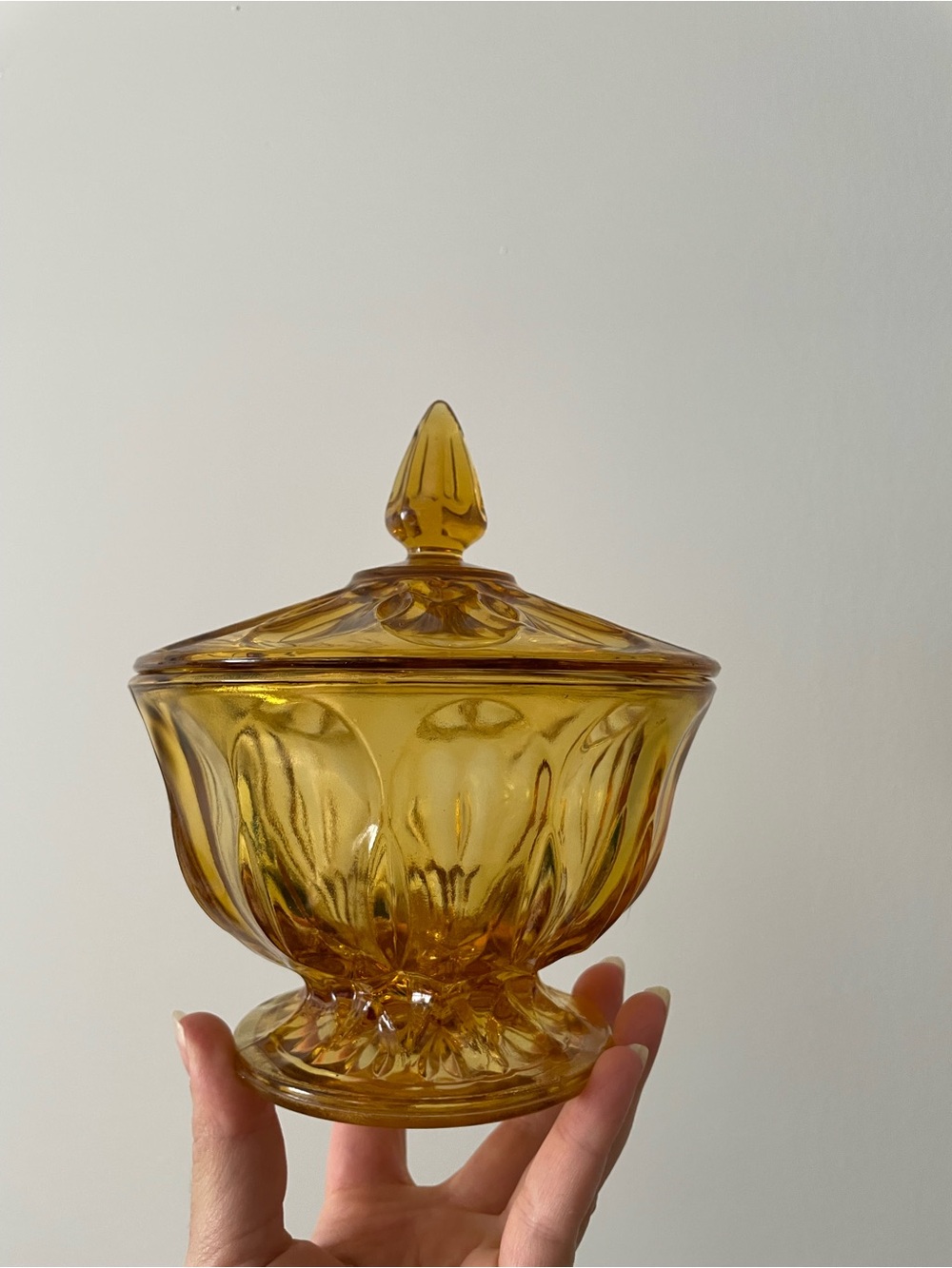 ✨ Vintage Amber Glass Covered Pedestal Candy Dish ✨